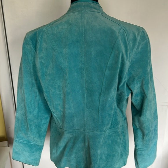 Sharif Studio Turquoise Suede Jacket with Metallic Print Detail - Size L - Picture 4 of 11